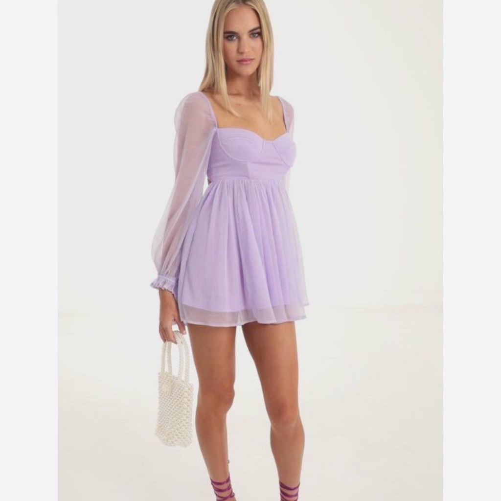 Lucy In The Sky Lilac Mesh Babydoll Mini Dress